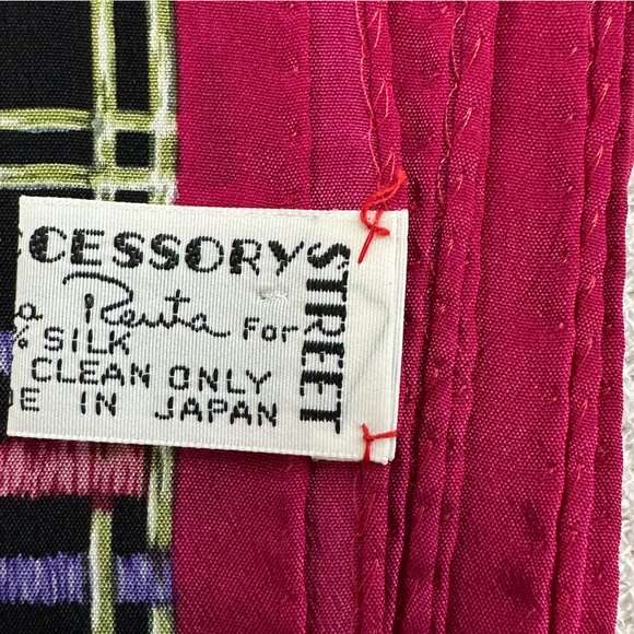 Oscar de la Renta Accessory Street Vintage Silk Oblong Scarf Floral Plaid - Picture 9 of 10